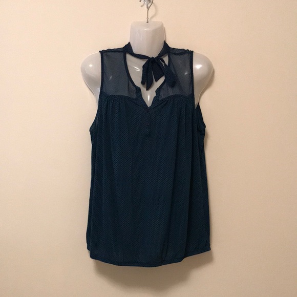 LOFT Tops - Dark Teal/Green and Black Sheer Top Blous